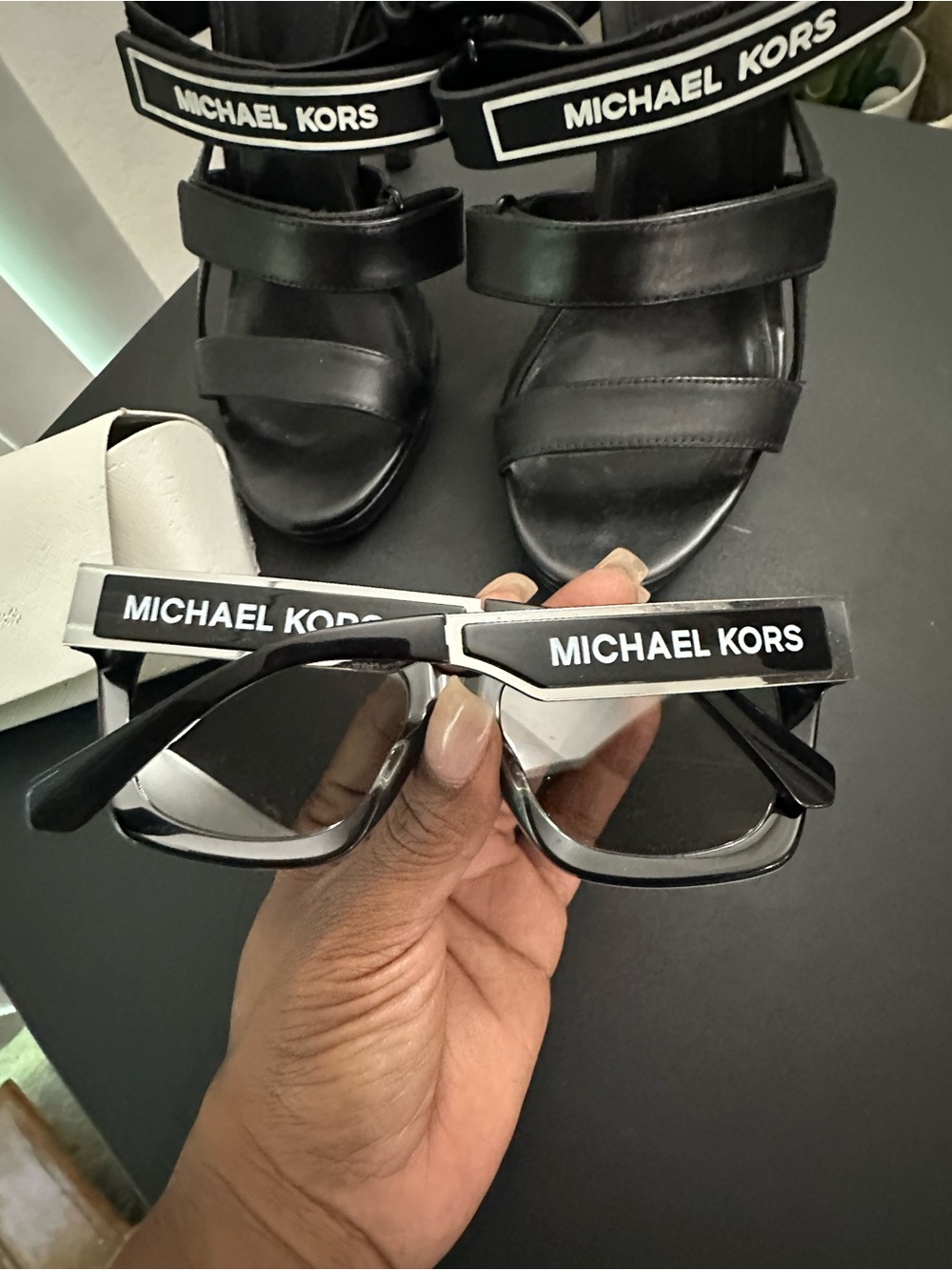 Michael Kors Berkshire MK2102 Square Sunglasses Black White Logo